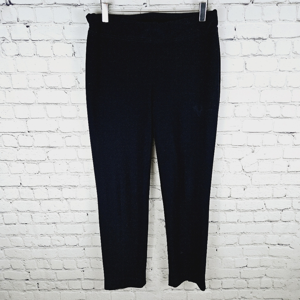 JOSEPH RIBKOFF | navy pull on split hem stretch straight leg flowy pants
